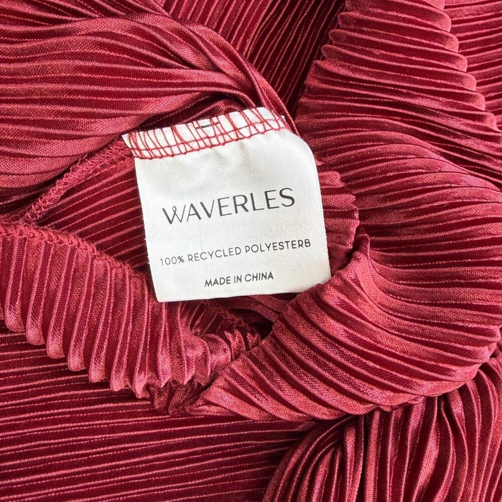 Waverles Pleated 2 Piece Set Burgundy Button Shirt Pants S Resort Lounge - Picture 15 of 16
